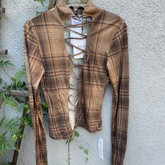 With Jean. Amethyst Top in Plaid New with Tags! - Picture 5 of 10